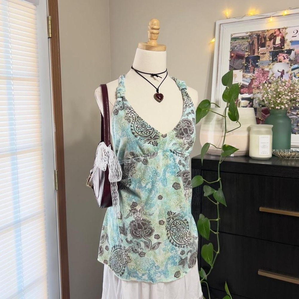 Vtg Y2K No Boundaries Blue & Brown Paisley Print Tank Top Size XXL